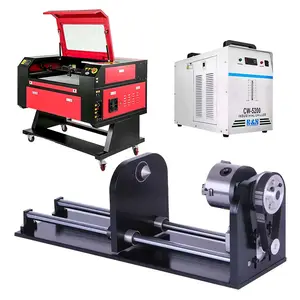 OEM full set of gravure machine acrylic laser cutting engraving machine equipment with rotary axis shaft chiller