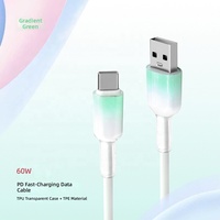 Câble de charge rapide PD 60W Gradient avec 160 conducteurs en cuivre de haute qualité, Type-C à tête unique pour téléphones mobiles