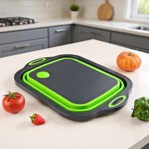 Planche à découper pliable en <span class=keywords><strong>silicone</strong></span> avec panier de drainage - Évier de cuisine multifonction pour fruits, légumes, lavage et rangement - Product Image 3