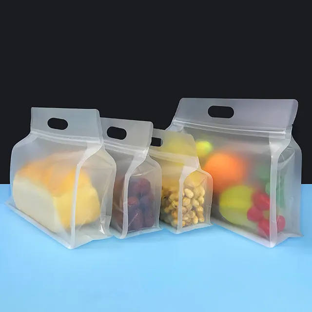 Saco plástico transparente fosco para embalagem de alimentos, 250g 500g1000g, biscoito de chá e chocolate com fundo plano e alça, com zíper