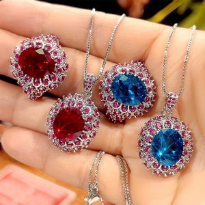 Vintage Eco-friendly Copper <b>Silver</b> Plated <b>Necklace</b> Ring Oval Cut 0*12mm Multicolor Zircon Floral Jewelry <b>Set</b> for Daily Wear Tu - Product Image 1