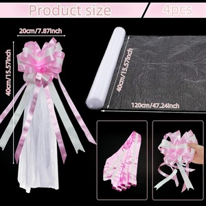 Lot de 4 bancs de mariage blancs avec nœuds papillon et longues ailes en voile pour la décoration de l'allée de l'église et la décoration de voiture de mariage - Product Image 6