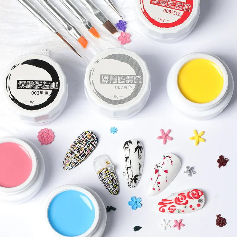 Offre Spéciale mode sculpture peinture gel multi couleurs peinture Fleur Motif sculpture Nail design Art nail gel