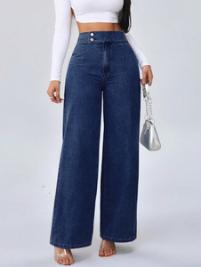 <strong>Cross</strong>-border European American All-match Vintage Straight Loose High Waist Double <strong>Button</strong> Solid Color Quick Dry Women's <strong>Jeans</strong> - Product Image 6
