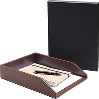 Plateau à lettres en cuir de qualité supérieure organisateur de bureau A4 porte-documents en papier avec rangement convient au sac d'utilisation de bureau inclus