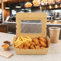 Einweg-Kraftpapier-Klappbox 1000ml mit transparentem PE-Fenster, Lebensmittelbehälter für Restaurant-Catering, Papierschale, Teller