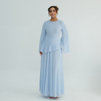 Robe longue en mousseline à taille cintrée et manches cloche à volants, style Abaya modeste pour femme musulmane, collection été 2026