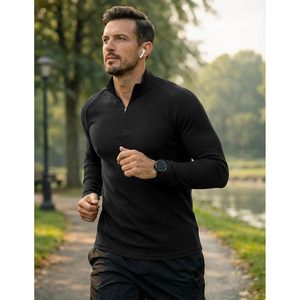 เสื้อพูลโอเวอร์แขนยาวทรงสลิมฟิตสำหรับผู้ชาย FOXA แบบซิป ¼  ผ้าริบ ระบายอากาศได้ดี เหมาะสำหรับออกกำลังกายและสวมใส่ลำลอง - Product Image 5