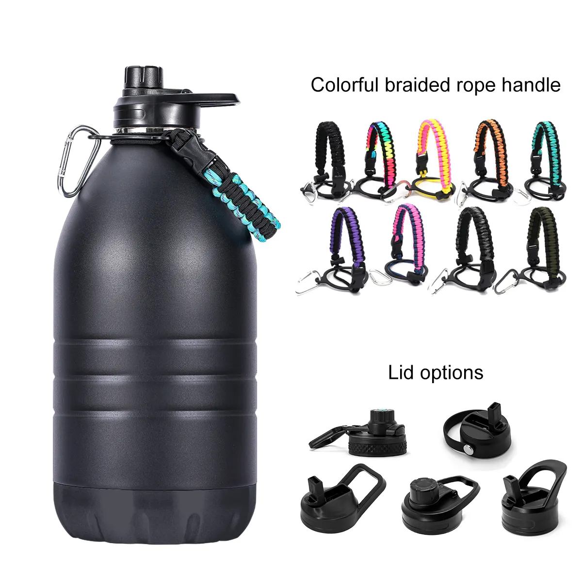 Customized 1 Gallon Water Jug Double Wall Insulated Water Bottle With Strap Stainless Steel Gym Bottle For Sports