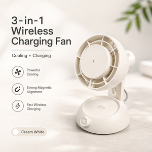 แท่นชาร์จไร้สาย 25W 3-in-1 พร้อมพัดลมในตัว ชาร์จเร็วสำหรับโทรศัพท์ นาฬิกา และหูฟัง ปรับแรงลมได้ - Product Image 2