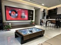 Table basse carrée de luxe en pierre frittée bleue avec cadre en bois de noyer et tiroir de rangement, mobilier de salon moderne Wabi Sabi