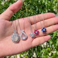 Collier en argent sterling S925 Explosions pour femme, haut de gamme, avec zircon 8A ovale Shuimoyu, motif fleur d'amour et œil de cheval, style sportif