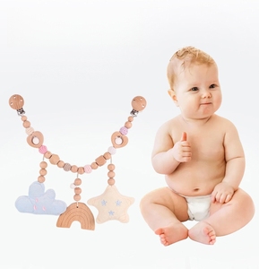 Catenella Portaciuccio Fatta a Mano con Perline in Legno per Neonati, Giocattolo da Appendere al Passeggino per la Dentizione del Bambino, con Elefante, Stella, Nuvola e Foglia - Product Image 3