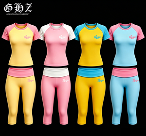 Clothing Manufacturers Custom LOGO Raglan Short Sleeve Shirt <strong>Women</strong> Tops and Fold Over Capri Pants 2 Piece Lounge <strong>Women</strong> <strong>s</strong> <strong>Sets</strong> - Product Image 1
