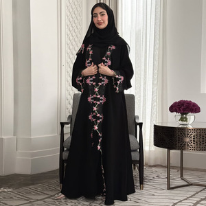 Versandfertige Bestickte Spitzenbesetzte Strickjacke Robe Kleid mit Pailletten und Schnürung Islamische Vestidos Lange Robe Jalabiya Kaftan Eid Abaya - Product Image 1