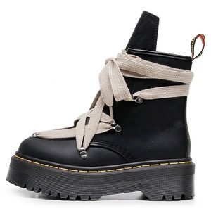 Red high-top cross-laced motorcycle <b>boots</b> for ladies - personalized short <b>boots</b> with side zipper made of genuine leather - Product Image 4