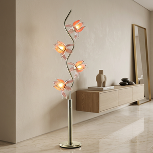 Lampe sur pied artistique à 4 têtes de lotus, lampe sculpture lotus, éclairage intérieur à intensité variable pour projet de designer d'intérieur - Product Image 1