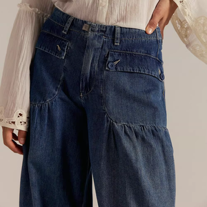 Y2K Streetwear Acid Wash Baggy <strong>Denim</strong> Jeans <strong>Women</strong> High Elastic Waist Drawstring Cuffed Cargo Pants Vintage Loose Wide Leg <strong>Joggers</strong> - Product Image 3