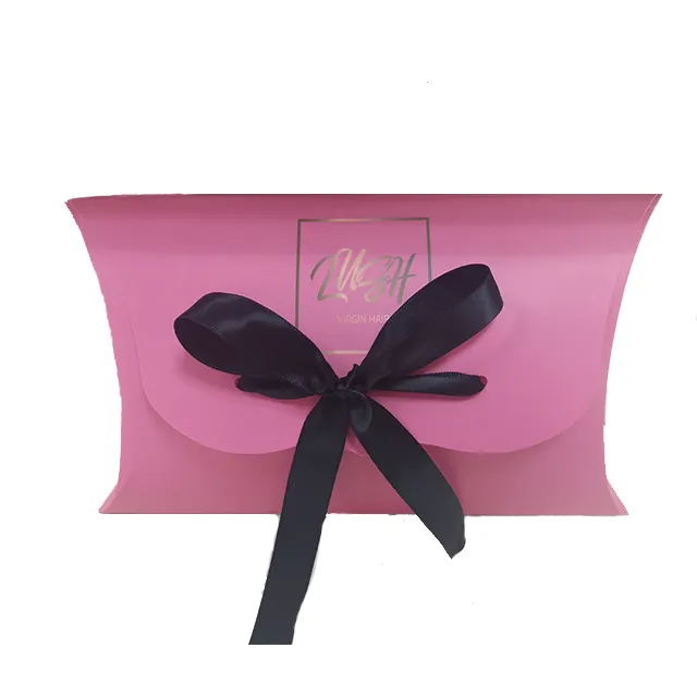 Geringe Menge Phantasie Farbe benutzer definierte Papier rosa Kissen Haar boxen weben Verpackung mit Fliege