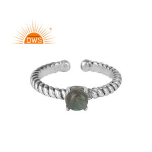 Natural Labradorite Gemstone Ring Oxidized 925 Sterling Silver Twisted Wire Designer Ring Jewelry Manufacturer - Product Image 1
