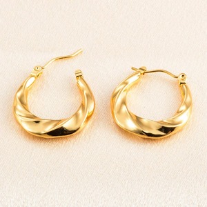 Pendientes de aro gruesos de acero inoxidable para mujer, estilo minimalista, que no se desvanecen, joyería de moda - Product Image 2