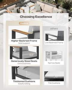 洗える厚いクッション、プラスチック製の木製アームとテーブルトップを備えた4ピースパティオ会話セット - Product Image 2