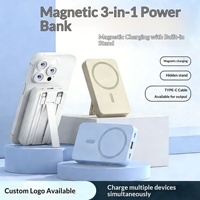 Batterie externe magnétique sans fil 22,5 W à charge ultra-rapide en ABS avec support de câble intégré 3-en-1 pour Type-C