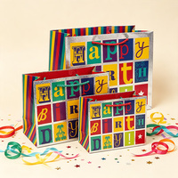 Sac cadeau personnalisé avec logo Joyeux Anniversaire, sac en papier holographique argenté avec poignée en corde pour fête d'anniversaire
