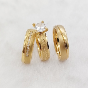 Bijoux en acier inoxydable plaqué <span class=keywords><strong>or</strong></span> 14 carats Engagement <span class=keywords><strong>Alliance</strong></span> Cz Diamond 3pcs Bagues de fiançailles de mariage eheringe - Product Image 1