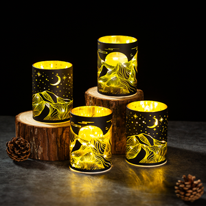 Candela in Barattolo di Vetro con Paesaggio Cinese 3D, Scenario Alba Luna Montagna, Candela LED Profumata in Cera di Soia Naturale - Product Image 1