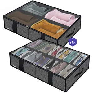 Wholesale Premium Underbed Shoes Boxes Under Bed Shoe Storage Organizer With Clear Window 2 Pack