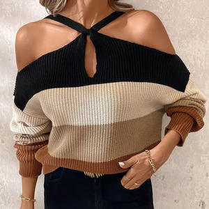 <span class=keywords><strong>Pull</strong></span>-over en maille personnalisé pour femme, style épaules dénudées, col licou, ajouré, coupe ample, fournisseur de vêtements - Product Image 1
