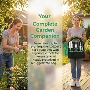 AOZOU Ensemble d'outils de jardinage ergonomiques en acier inoxydable pour droitiers, 23 pièces, avec garantie de 3 ans pour l'entretien des plantes en extérieur - Product Image 3