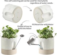 Pot Tanaman Keramik Modern Self Watering untuk Tanaman Indoor 8 Inch dengan Lubang Drainase, Desain Penampung Air, Warna Beige Natural