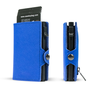 2024 New Luxury Blue Saffiano Leather Business ID <b>Card</b> Case Portacarte Pelle Slim Pop up Credit <b>Card</b> <b>Holder</b> <b>Wallet</b> With Buckle - Product Image 1