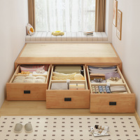Boîte de rangement au sol en bois massif sans tête de lit, petite taille, à trois tiroirs, pour ranger les lits de style tatami