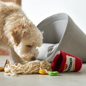New Eco-Friendly <b>Plush</b> Sniffing Ramen Pet Chew Toy Instant Noodle Bucket in Red Color for Cats and Dogs - Product Image 3