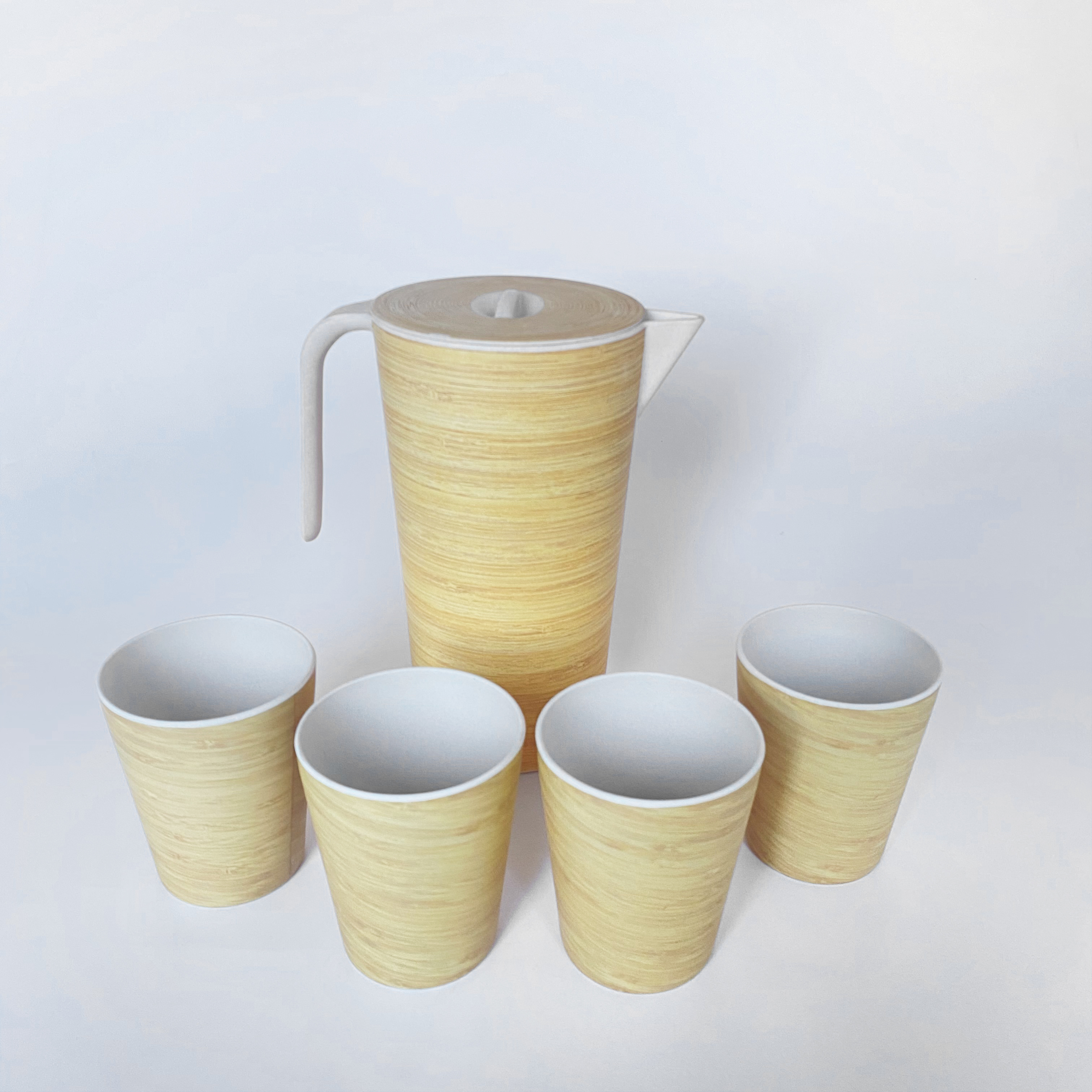 Экологичный биоразлагаемый кувшин для воды из бамбукового волокна 1600 мл с 4 чашками и крышкой с логотипом на заказ