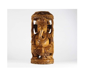 Sculpture artisanale en bois de Ganesha, décoration traditionnelle sculptée pour la maison, ornement de table d'intérieur, pièce d'art pour le salon - Product Image 1