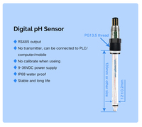 Capteur de pH numérique RS485 avec corps en verre et plastique, électrode de pH Modbus pour l'eau industrielle