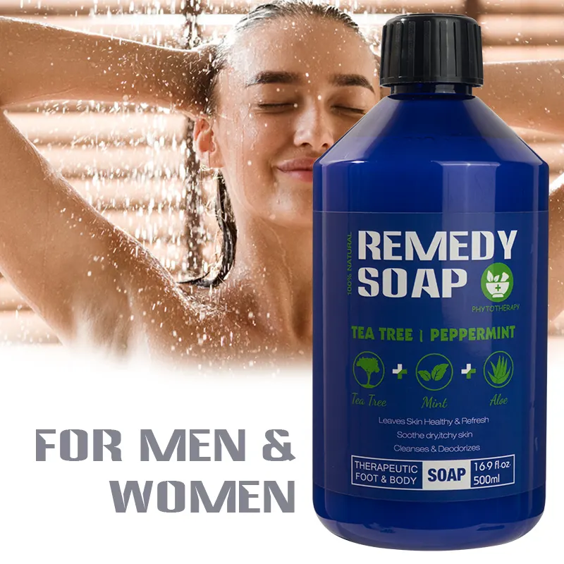 Private Label Organic Body Wash Natural Rosemary Tea Tree Soap Bath Cream OEM Remedy Refreshing Healing Nourishing Shower Gel