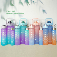Lot de 3 Bouteilles d'Eau en Plastique Dégradé Givré Portables de 2L, 2000ml, 900ml, 500ml – Vente en Gros