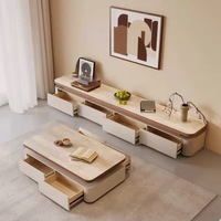 Meuble TV et Table Basse Couleur Noyer pour Salon, Idéal Appartement, Meuble Minimaliste Combiné