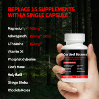 Capsules de soutien à l'équilibre du cortisol certifiées GMP avec Ashwagandha, Magnésium et L-Théanine pour le bien-être quotidien – OEM ODM