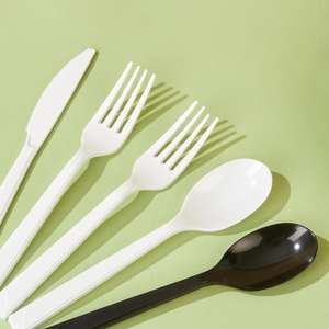 Cubertería de Plástico Certificada por la BPI, Juego de Cuchillo, Tenedor y Cuchara de Plástico de 7 Pulgadas, Desechable, para Comida Rápida de Estilo Occidental, Tamaño Mediano, para Llevar - Product Image 1