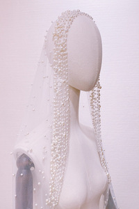 S2937F <span class=keywords><strong>2022</strong></span> haute qualité en gros jolie fête dentelle blanche mariée longue mariage perle voile - Product Image 4