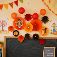 EASTTERN Fournitures de fête : Ensemble de lanternes suspendues en fil métallique et éventails en papier à thème automne (feuilles d'érable) pour décorations de fête de Thanksgiving