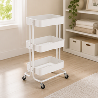 Chariot de rangement à roulettes 3 niveaux en métal blanc crème, écologique et moderne, pour la maison, le bureau, le salon, la salle de bain et la cuisine