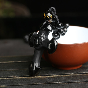 Collana con Ciondolo a Croce in Pietra Naturale di <span class=keywords><strong>Ossidiana</strong></span> Intagliata a Mano con Catena di Perline Portafortuna Placcata Oro <span class=keywords><strong>Gioielli</strong></span> Unisex - Product Image 3