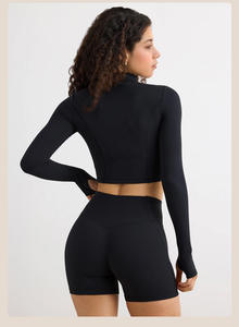 MQT4806 + MQS4523女性用プラスサイズサマーランニングスポーツショーツジムフィットネスジッパージャケットヨガ2ピースセット - Product Image 5